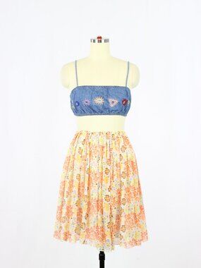 Vintage 00's LAPIS Y2K Floral 100% Silk Chiffon Flowy Mini Skirt, Size S